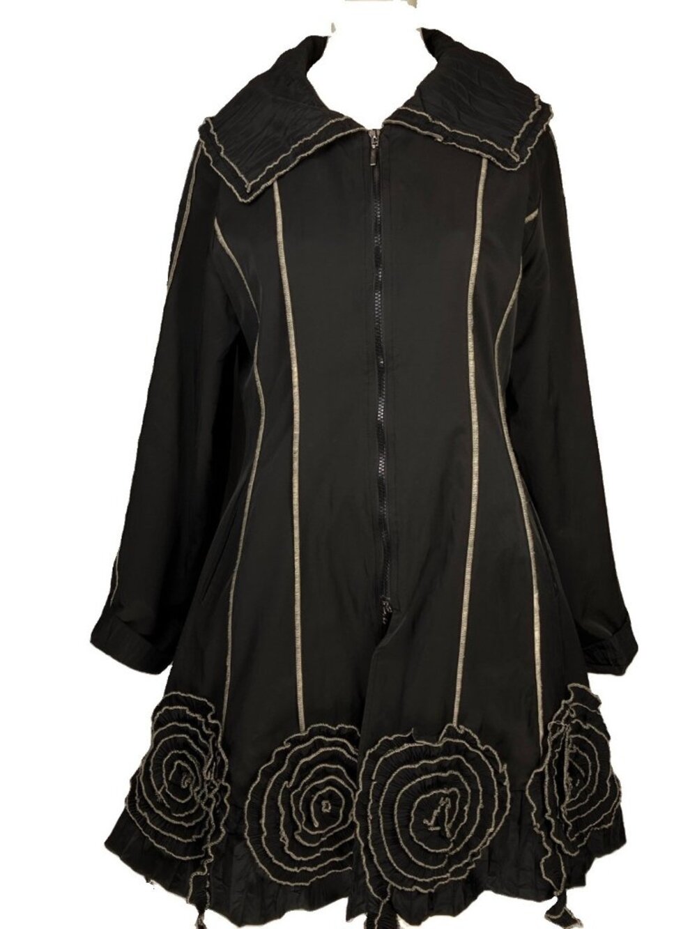 Y2K Tokos Paris Rose Applique Hem Rain Trench Coat Lagenlook Zip Toko’s